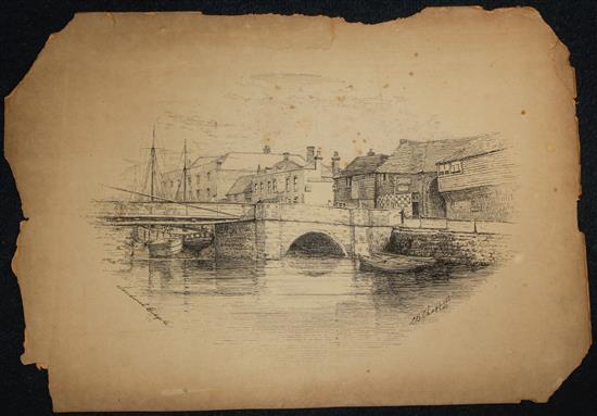 C B Chappell (19th C.) Topographical views of York Gate, Broadstairs, Sandwich Bridge, Sadlers Wells Theatre, largest 12.5 x 18in., unf